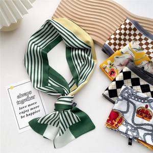 Fashionable long silk scarf for women featuring various vintage patterns and prints