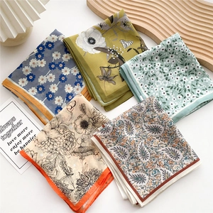 Set of 5 elegant long silk scarves with diverse floral and paisley prints for women