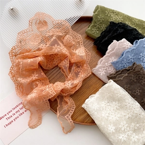 Women Lace Triangle Scarf Hollow Out Floral Embroidery Mesh Headband Neck Tie French Style Retro Elegant Hair Wrap Accessory