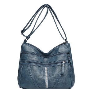 Women Crossbody Bag Soft PU Leather Multi-Pocket Rhinestone Large Capacity Vintage Shoulder Bag For Mom Leisure