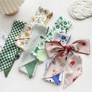 Narrow Long Satin Scarf Double Sided Printed Satin Ribbon For Hair Neck Bag Decoration Elegant French Retro Women