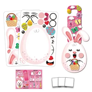 Kit DIY de décoration de porte lapin de Pâques avec autocollants colorés et œufs festifs