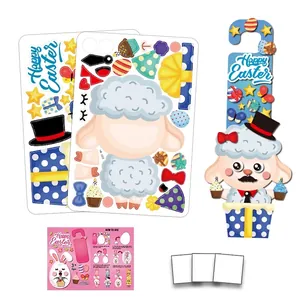 Kit stickers agneau de Pâques DIY avec suspension de porte et motifs à pois colorés