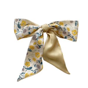 Floral print and yellow satin silk scarf ribbon for hair styling and bag decoration