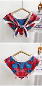 Detail of multi-color art pattern silk scarf neckerchief with fashion text border