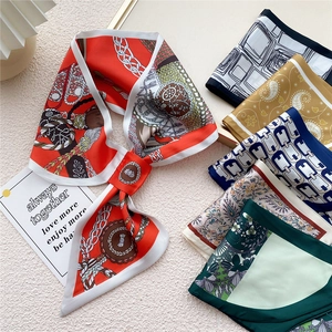 Foulard Da Collo In Satén Stile Francese Stampa Floreale Paisley Twilly Stretto Per Capelli Manico Borsa Elegante Decorativo