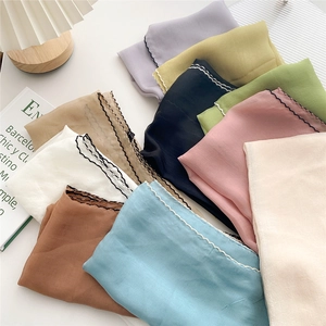 Multi-colored skinny silk scarves for women with elegant contrast wavy stitched edges