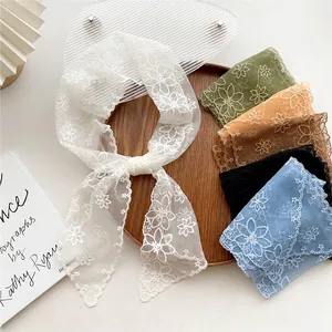 Elegant Floral Embroidery Lace Scarf Mesh Hair Ribbon For Women French Style Bag Decor Ribbon Neck Scarf