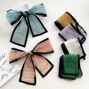 Polka dot silk scarf set with six pastel colors and black trim for hair styling