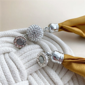 Solid color silk scarf band with magnetic buckle and rhinestone ball for neck decor
