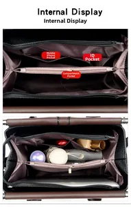 Internal layout of black lychee leather tote showing compartments and storage capacity