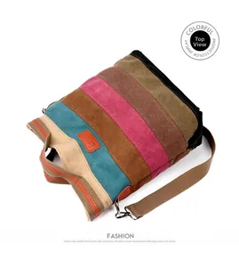 Top view of colorful striped canvas tote bag showing high-quality fabric texture