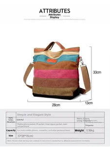 Canvas tote bag internal structure and size 33x28x13cm with striped design detail