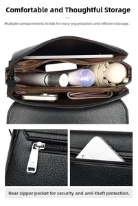 Detail of multi-compartment interior for tablet and back anti-theft zipper pocket