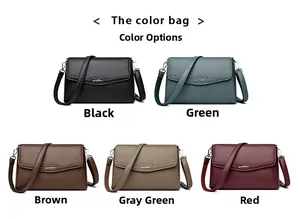 Detailed color selection showing five shades of textured litchi leather shoulder bags
