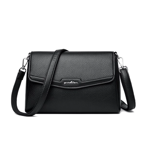 Women Litchi Pattern PU Leather Crossbody Bag Minimalist Small Square Shoulder Bag With Flap Metal Logo For Daily Work