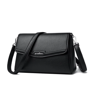 Classic black pebbled leather crossbody bag with silver hardware and front flap closure