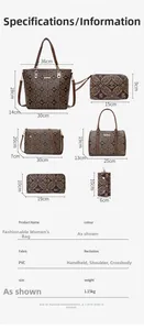 Spécifications détaillées des tailles pour l'ensemble de 6 sacs monogramme marron