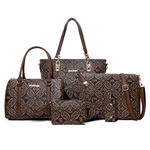 Sac Cabas Boston Bandoulière Pochette Portefeuille Imprimé Monogramme Vintage Cuir PU Mode Rétro Grande Capacité Pour Femmes