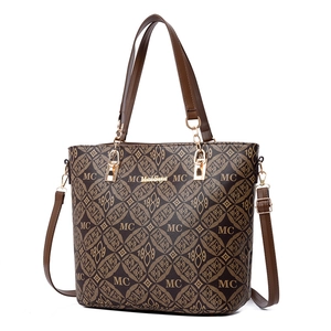 Sac cabas rétro classique marron avec imprimé monogramme et bandoulière réglable