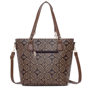 Sac cabas vintage marron classique avec motif monogramme et poignées en cuir