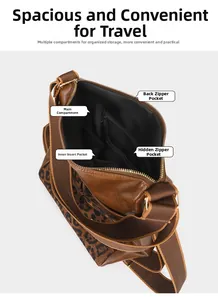 Detailed interior view showing multi-layer compartments and brown leather texture