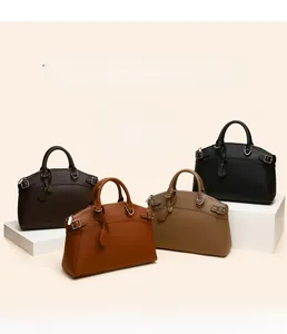 Detailed comparison of four leather tote bags in brown, caramel, khaki, and black colors