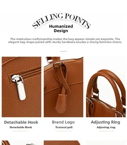 Close-up of litchi-grain leather texture, metal zipper, and stitching on the tote bag