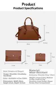 Brown lychee texture tote set dimensions showing large, medium and small bag sizes