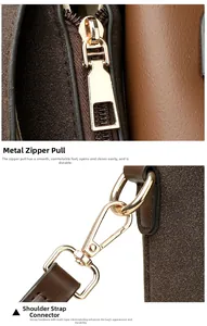 Detail of premium golden hardware and durable zipper on stylish brown messenger bag