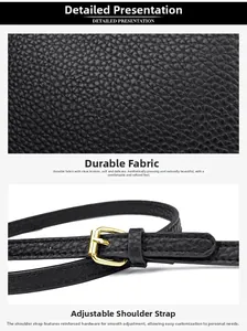 Close-up of black lychee texture leather with durable gold hardware and soft handle