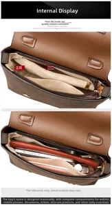 Detailed interior of the brown crossbody bag showing spacious main pocket and compartments