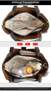Internal view of black leather bucket bag with zipper pocket and large capacity storage