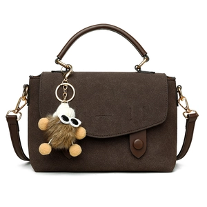 Vintage Suede Texture Messenger Handbag For Women Large Capacity Crossbody Bag With Cute Plush Monster Charm Flap Bag