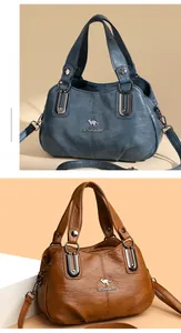 Dettaglio delle borse vintage in pelle PU con logo a canguro e doppi manici corti