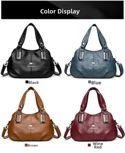 Borse a mano in pelle PU con trama litchi in quattro colori e tracolla rimovibile