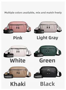 Matrix display of women's soft leather crossbody bags in six colors with jacquard straps