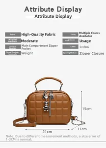 Brown quilted crossbody bag features size 21x15x11cm and dual inner pockets