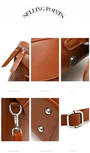 Vue détaillée du sac en cuir marron avec zips argentés, clous de fond et sangle ajustable