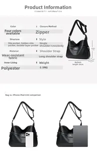 Detailed internal structure and dimensions of the black pebbled leather crossbody bag