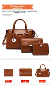 Ensemble de 3 sacs à main marron embossés avec pochette et portefeuille assortis