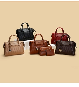 Détails de l'ensemble sac à main embossé avec pendentif F doré et texture tressée chic