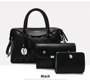 Ensemble de 3 sacs noirs en similicuir gaufré avec cabas, sac bandoulière et portefeuille