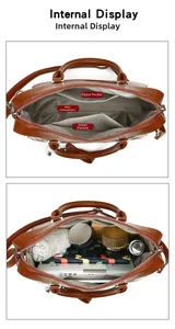 Aperçu intérieur du sac fourre-tout en cuir marron avec compartiment principal spacieux