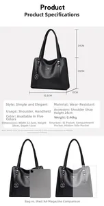 Dettaglio dimensioni borsa larghezza 32,5 cm con confronto rivista A4 e tablet iPad
