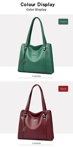 Dettaglio di grandi borse tote in pelle testurizzata nei colori verde e rosso scuro
