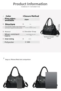 Size diagram of soft leather handbag showing 32cm length and internal pocket structure