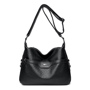 Women Crossbody Bag Litchi Texture PU Leather Multi Layer Zipper Shoulder Bag Simple Retro Elegant Casual Style