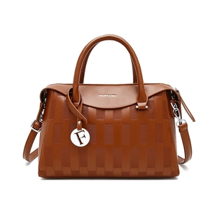 Sac à main marron pour femme en cuir gaufré avec double poignée et bandoulière