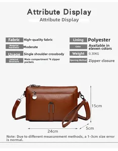 Detailed size chart of the brown PU leather shoulder bag showing 24x15x5cm dimensions